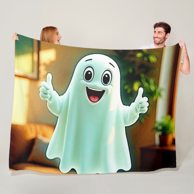 Happy Ghost's Thumbs Up Fleece Blanket (In Situ)