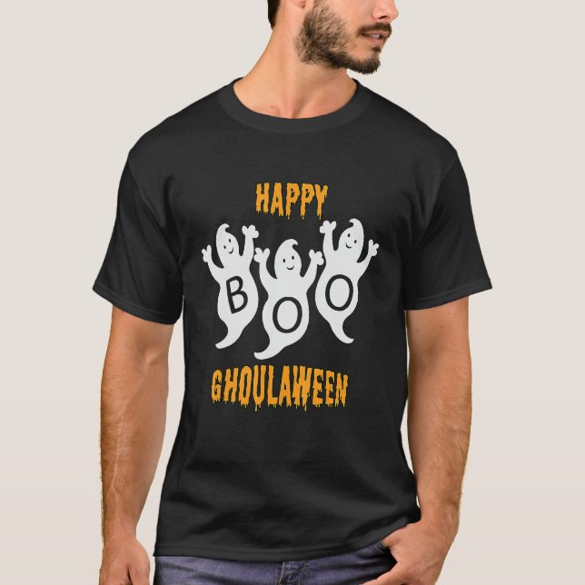 Happy Ghoulaween Halloween Cute Ghosts Trio With B T-Shirt (Front)