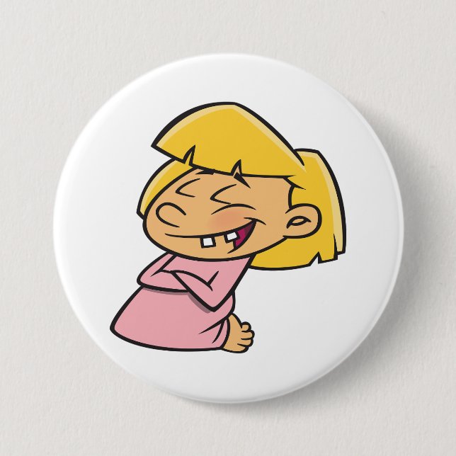 Happy Giggling Cartoon Girl 7.5 Cm Round Badge (Front)