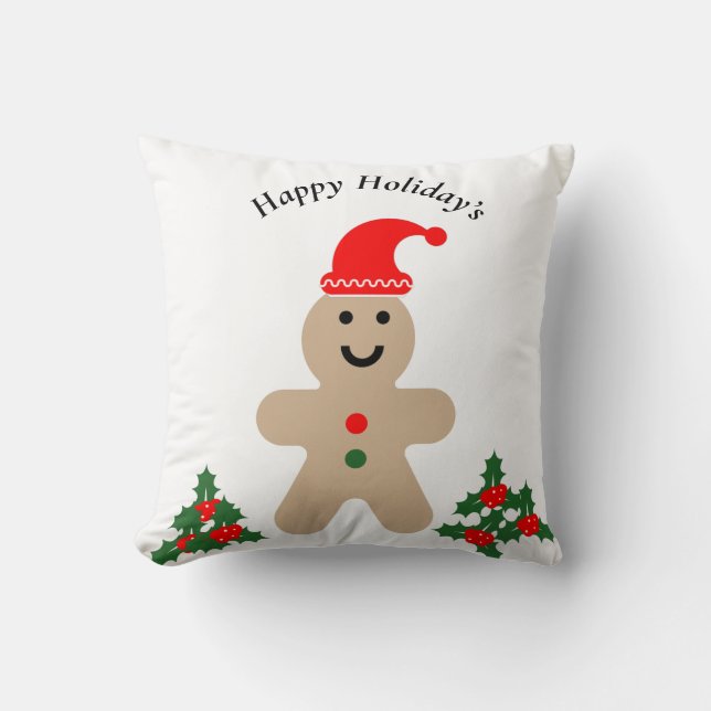 Happy Ginger Bread Man Holiday Cushion (Front)