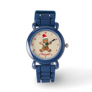 Happy Gingerbread Boy With Santa Hat Watch