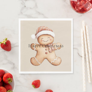 Happy Gingerbread Cookie with Santa Hat Napkin