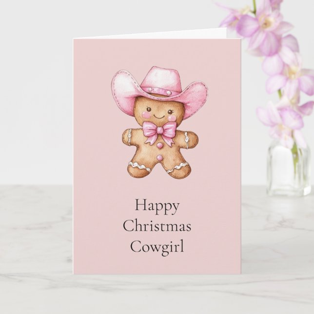 Happy Gingerbread Cowgirl Christmas Card (Orchid)