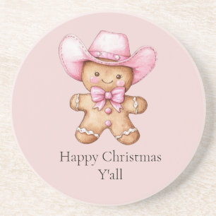 Happy Gingerbread Cowgirl Christmas Coaster