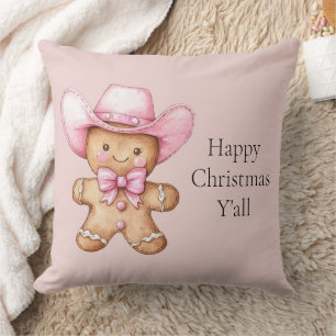 Happy Gingerbread Cowgirl Christmas Cushion