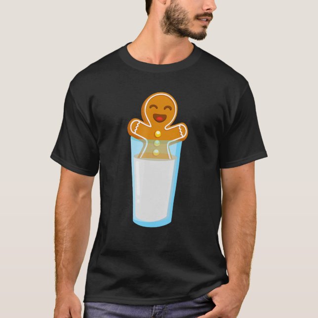 Happy Gingerbread Man Enjoying A Glass Of Milk T-Shirt (Front)
