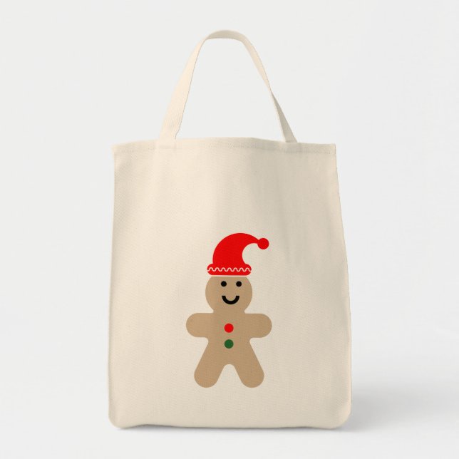 Happy Gingerbread man wearing a Santa hat Tote Bag (Front)