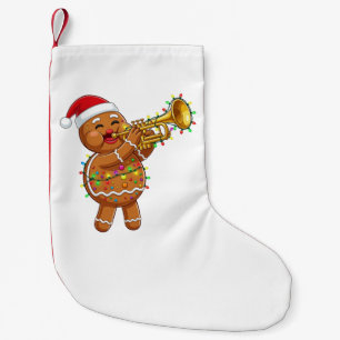 Happy Gingerbread Musician Playing Trumpet Xmas Small Christmas Stocking