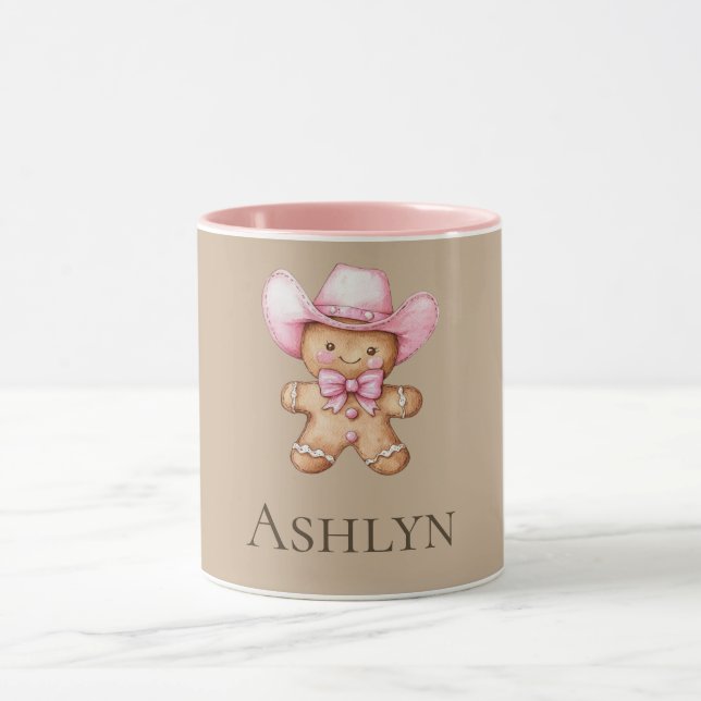Happy Gingerbread Pink Cowgirl Name Mug (Center)