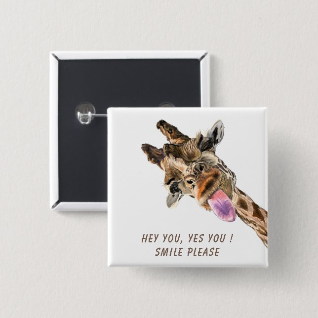 Happy Giraffe Button - Custom Text (Front & Back)