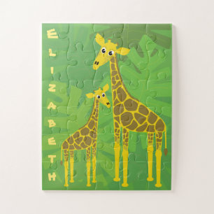 Happy Giraffe Family Kids Personalised Jigsaw Puzzle