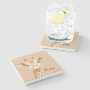 Happy Giraffe Smile Stone Coaster