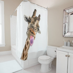 Happy Giraffe Tongue Out and Playful Wink - Smile Shower Curtain