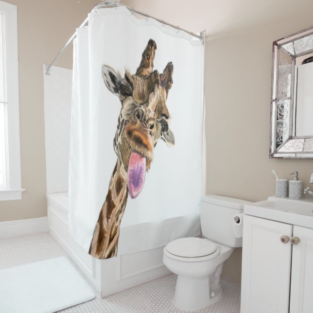 Happy Giraffe Tongue Out and Playful Wink - Smile Shower Curtain (In Situ)