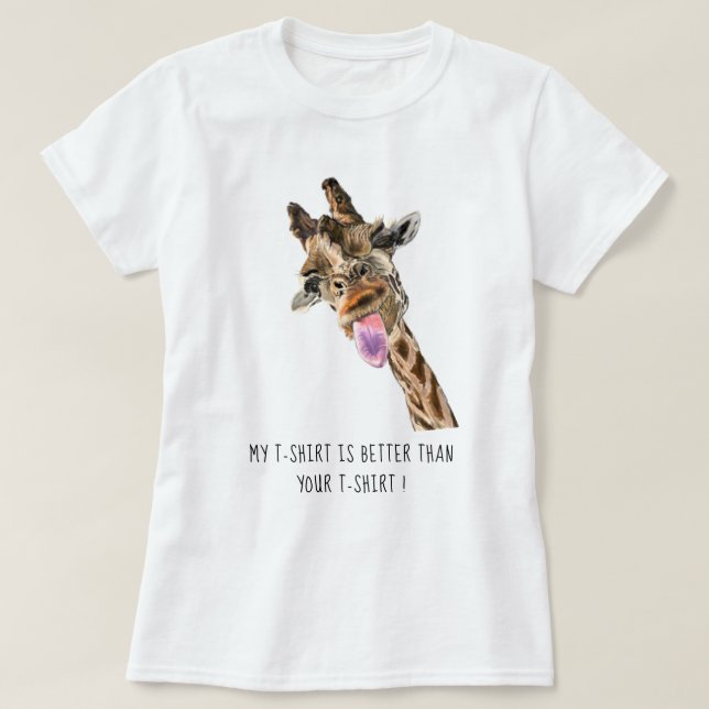 Happy Giraffe Tongue Out Funny T-Shirt - Your Text (Design Front)