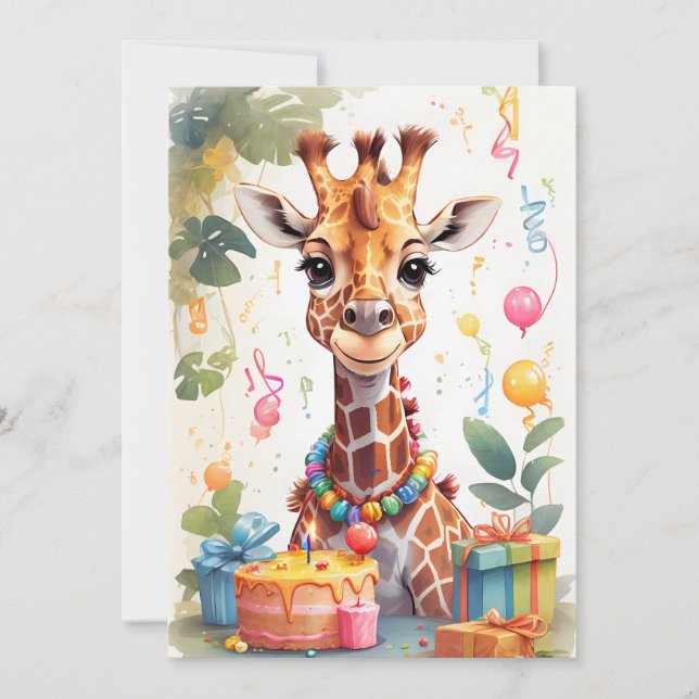 Happy Giraffe with Gifts & Cake |  Invitation (Front)