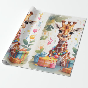 Happy Giraffe with Gifts & Cake Wrapping Paper