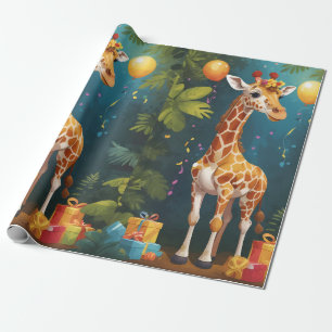 Happy Giraffe with Gifts Wrapping Paper