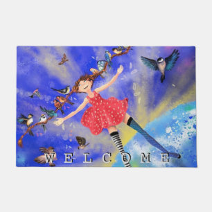 Happy Girl and Birds Doormat