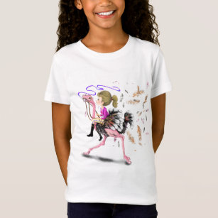 Happy Girl and Ostrich - Racing Team - Fun Drawing T-Shirt