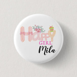  happy girl cream cake 3 cm round badge