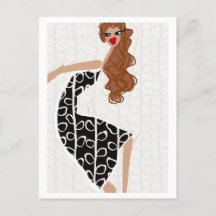 Happy Girl Dancing Black White Fashion Postcard