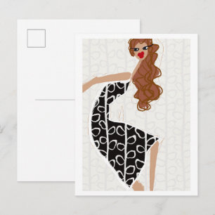 Happy Girl Dancing Black White Fashion Postcard