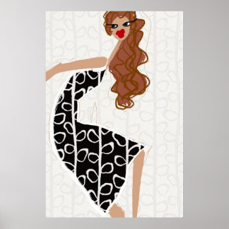 Happy Girl Dancing BlackWhite Fashion Illustration Poster