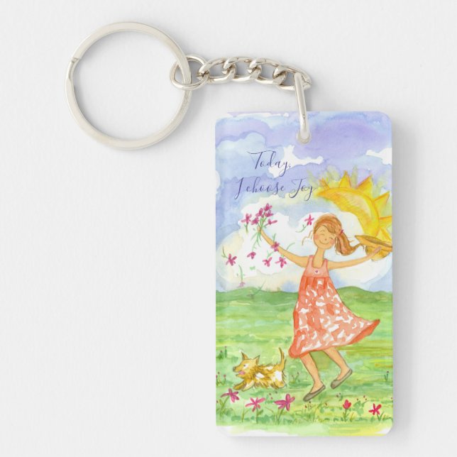 Happy Girl Dog Today I Choose Joy Inspirational Key Ring (Front)