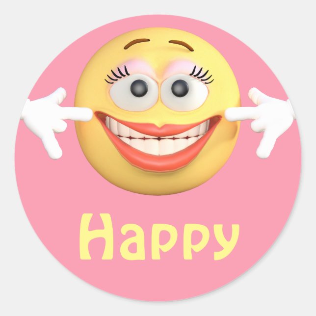 Happy Girl Emoji Emoticon Cartoon Face Classic Round Sticker (Front)