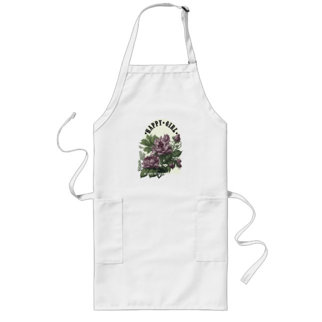 Happy Girl floral design Long Apron (Front)