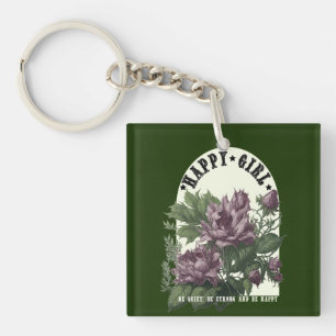 Happy Girl floral t-shirt Key Ring