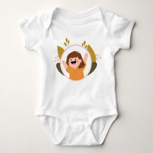 Happy Girl Flowers Background Yellow Brown Baby Bodysuit