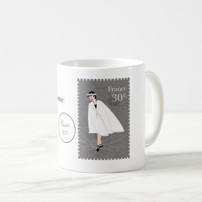 Happy Girl France Stamp Art Customizable Mug (Front Right)