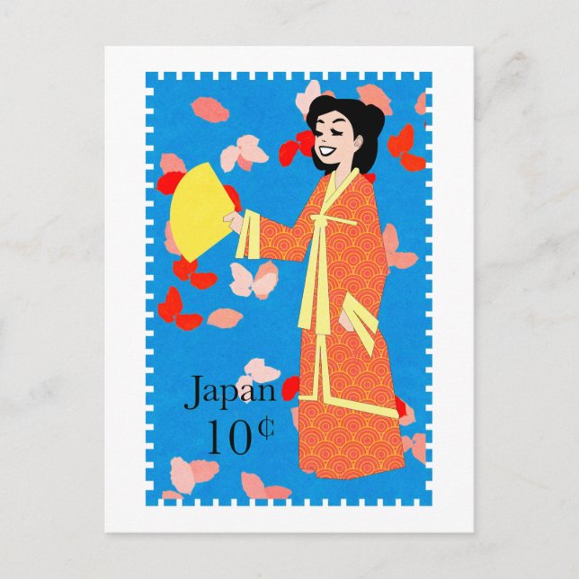 Happy Girl Japan Stamp Art Postcard (Front)