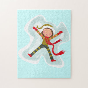 Happy Girl Making Snow Angel Xmas Winter Jigsaw Puzzle