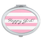 Happy Girl Pink and White Compact Mirror