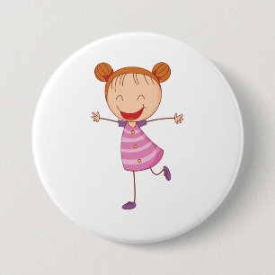 Happy Girl Stick Figure Ginger Hair Buns 7.5 Cm Round Badge