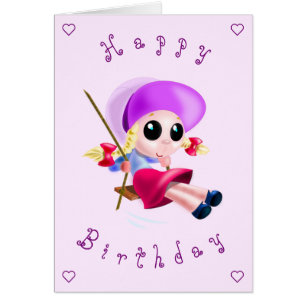 Happy Girl Swinging Birthday Card Custom Text Name