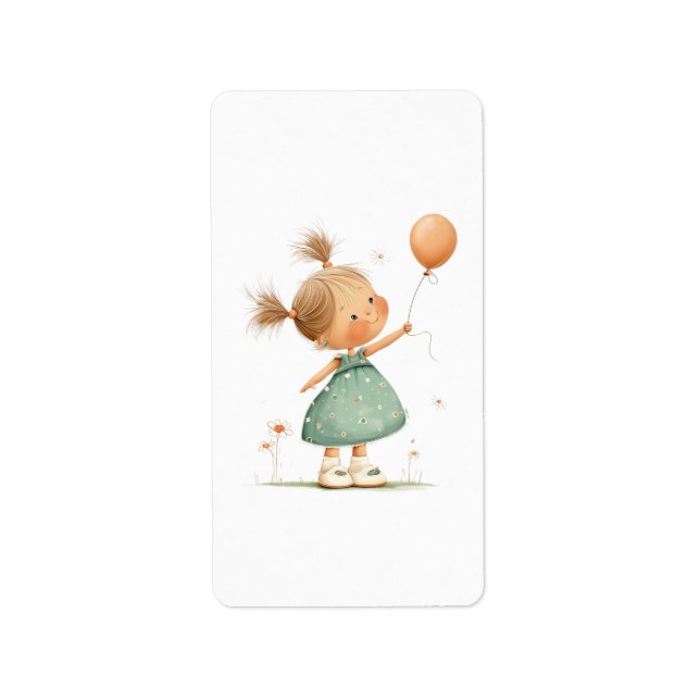 Happy Girl with Balloon Watercolor Label (Front)