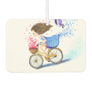Happy Girl with Bike Air Freshener Love Hearts