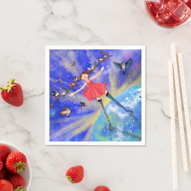 Happy Girl with Birds - Add Your Picture / Text Napkin (Insitu)
