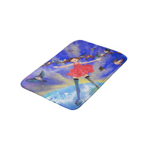 Happy Girl with Birds - Happines Bath Mat