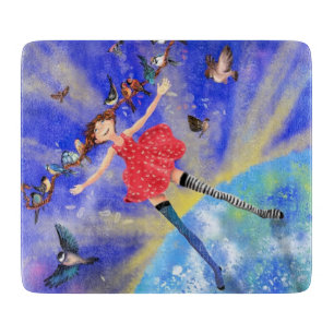 Happy Girl with Birds - Happines - Joy Cutting Board