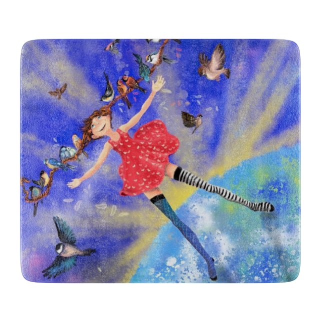 Happy Girl with Birds - Happines - Joy Cutting Board (Front)