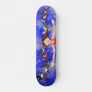 Happy Girl with Birds - Happines - Joy Skateboard