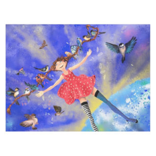 Happy Girl with Birds - Happines - Joy Tablecloth