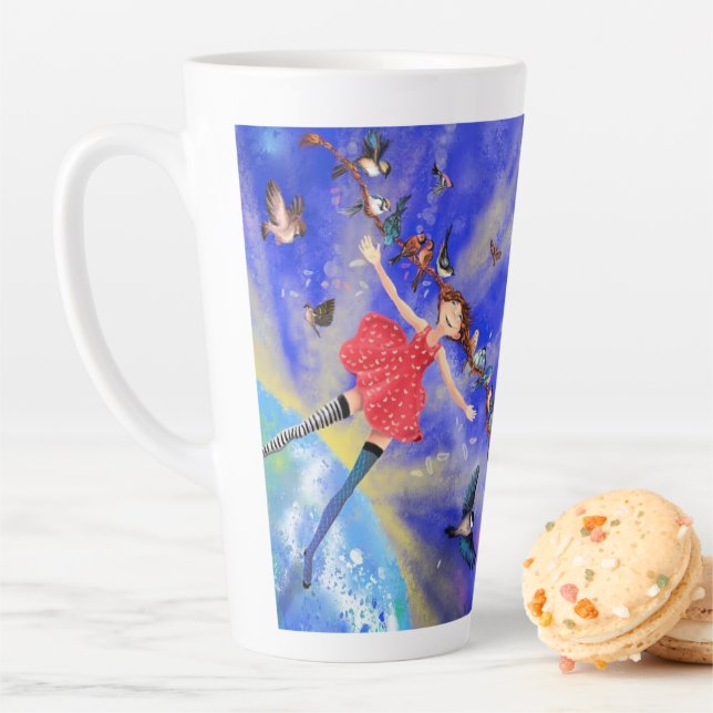 Happy Girl with Birds - Happines - Latte Mug (In Situ)