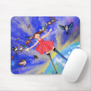 Happy Girl with Birds - Happines Mouse Pad