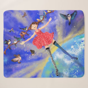 Happy Girl with Birds - Happines - Sherpa Blanket